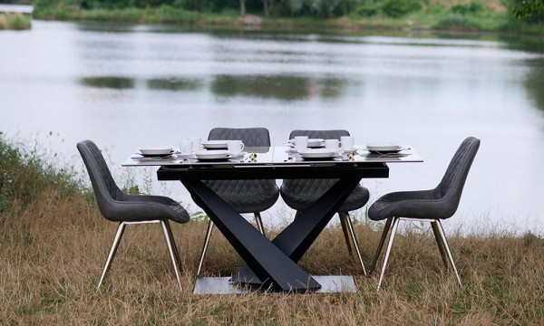 Стол обеденный Prestol ФЛЕЙМ Серый глянец Стекло-7