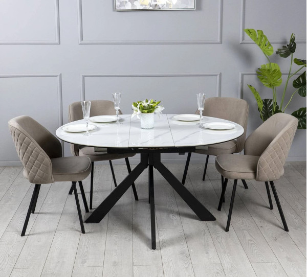 Керамический стол раскладной обеденный Prestol Асти Белый-черный 110 (140) см-0