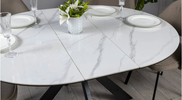 Керамический стол раскладной обеденный Prestol Асти Белый-черный 110 (140) см-2