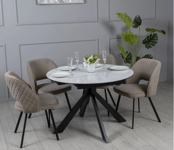 Керамический стол раскладной обеденный Prestol Асти Белый-черный 110 (140) см-1