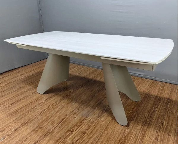 Керамический стол раскладной обеденный Prestol Кармен Бежевый матовый 90х180 (260) см-1