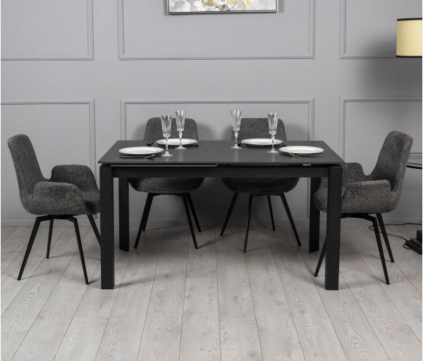 Керамический стол раскладной обеденный Prestol Ларс Черный матовый 80х120 (170) см-0