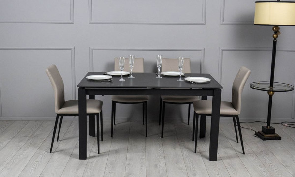 Керамический стол раскладной обеденный Prestol Ларс Черный матовый 80х120 (170) см-1