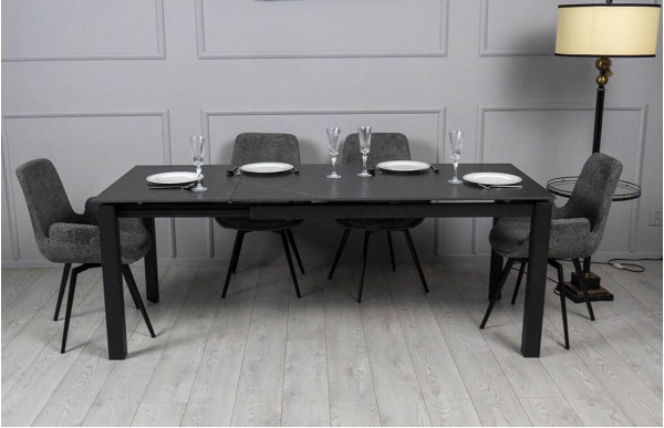 Керамический стол раскладной обеденный Prestol Ларс Черный матовый 80х120 (170) см-2