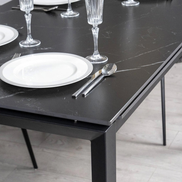 Керамический стол раскладной обеденный Prestol Ларс Черный матовый 80х120 (170) см-6