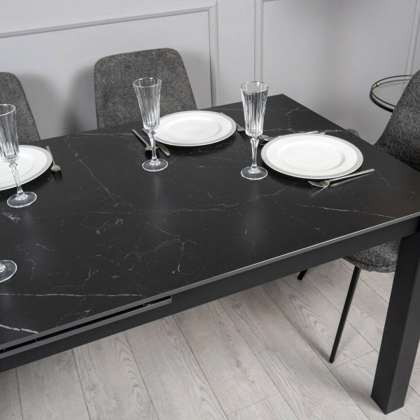 Керамический стол раскладной обеденный Prestol Ларс Черный матовый 80х120 (170) см-4