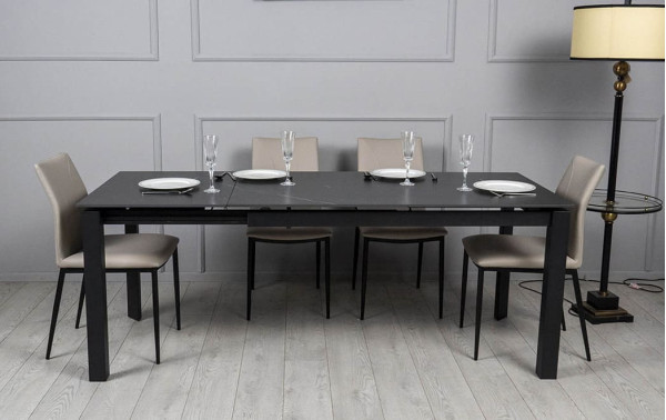 Керамічний стіл розкладний обідній Prestol Ларс Чорний матовий 80х140 (200) см-3