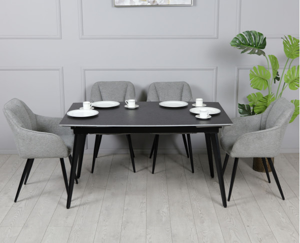 Керамічний стіл розкладний обідній Prestol Люкс Чорний матовий 90х140 (200) см-3