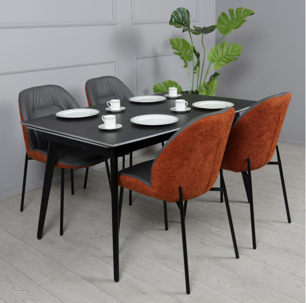 Керамічний стіл розкладний обідній Prestol Люкс Чорний матовий 90х140 (200) см-2