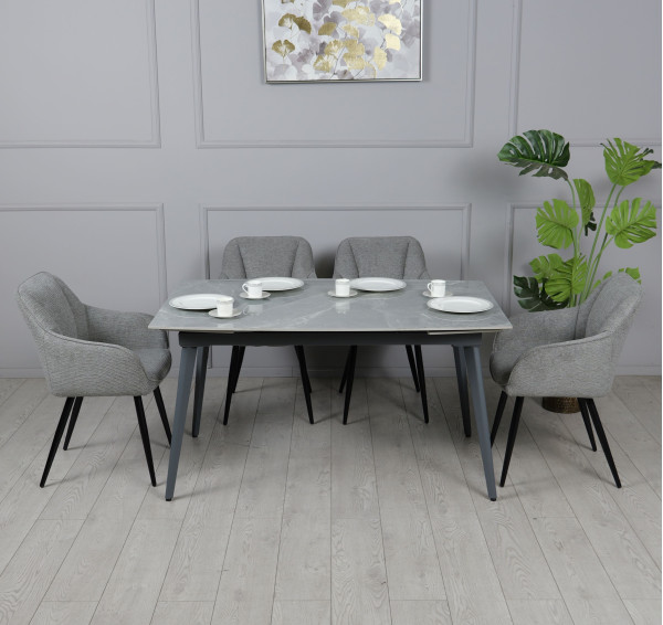 Керамічний стіл розкладний обідній Prestol Люкс Сірий глянець 80х120 (180) см-1