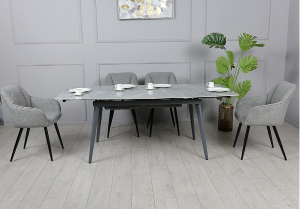 Керамічний стіл розкладний обідній Prestol Люкс Сірий глянець 80х120 (180) см-2