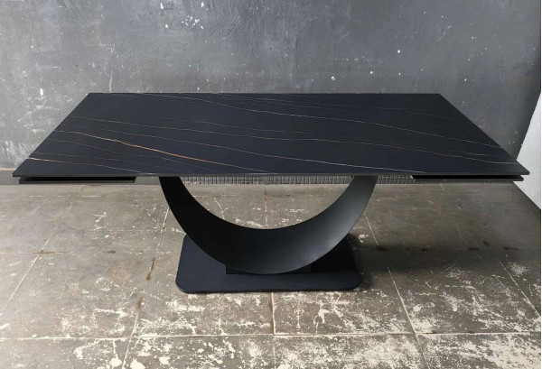 Керамический стол раскладной обеденный Prestol Мун Черный матовый 90х180 (260) см-2