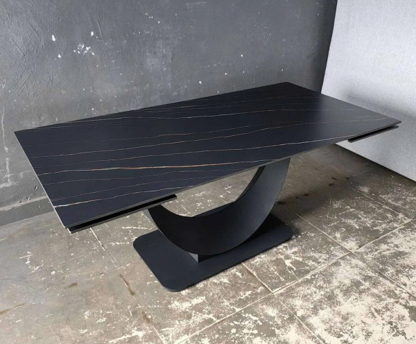 Керамический стол раскладной обеденный Prestol Мун Черный матовый 90х180 (260) см-3