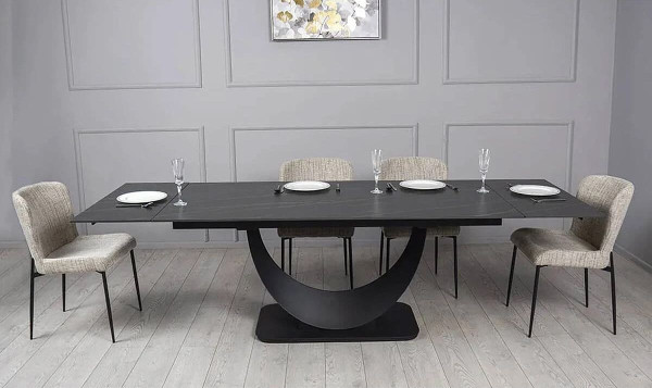 Керамический стол раскладной обеденный Prestol Мун Черный матовый 90х180 (260) см-1