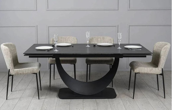 Керамический стол раскладной обеденный Prestol Мун Черный матовый 90х180 (260) см-0