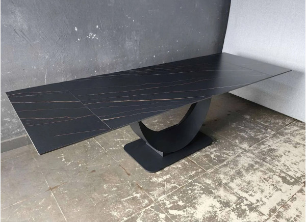 Керамический стол раскладной обеденный Prestol Мун Черный матовый 90х180 (260) см-5