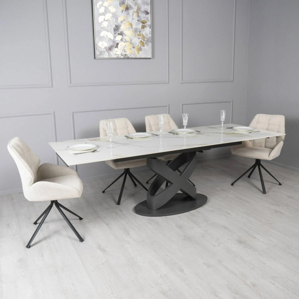 Керамический стол раскладной обеденный Prestol Ричмонд Молочный-3