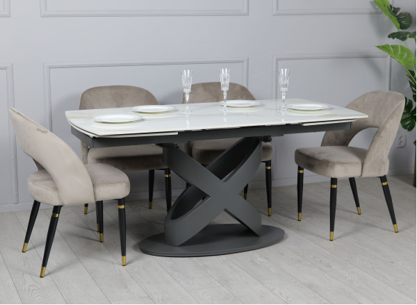 Керамический стол раскладной обеденный Prestol Ричмонд Молочный глянец 90х160 (240) см-0