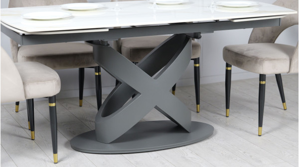 Керамический стол раскладной обеденный Prestol Ричмонд Молочный глянец 90х160 (240) см-5