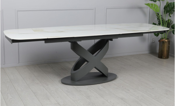 Керамический стол раскладной обеденный Prestol Ричмонд Молочный глянец 90х160 (240) см-7