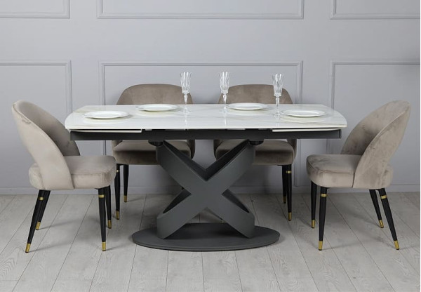 Керамический стол раскладной обеденный Prestol Ричмонд Молочный глянец 90х160 (240) см-1