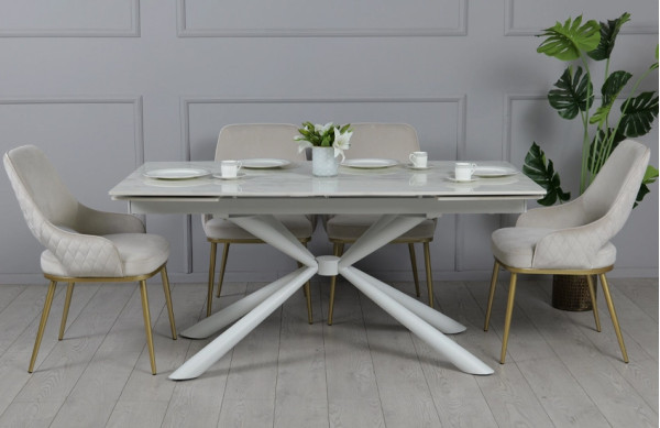 Керамічний стіл розкладний обідній Prestol Рим Білий 90х160 (240) см-0