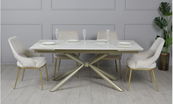 Керамічний стіл розкладний обідній Prestol Рим Білий/шампань 90х180 (260) см-3