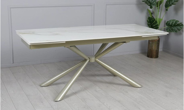 Керамічний стіл розкладний обідній Prestol Рим Білий/шампань 90х180 (260) см-9