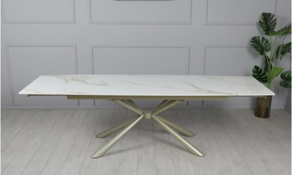 Керамічний стіл розкладний обідній Prestol Рим Білий/шампань 90х180 (260) см-10