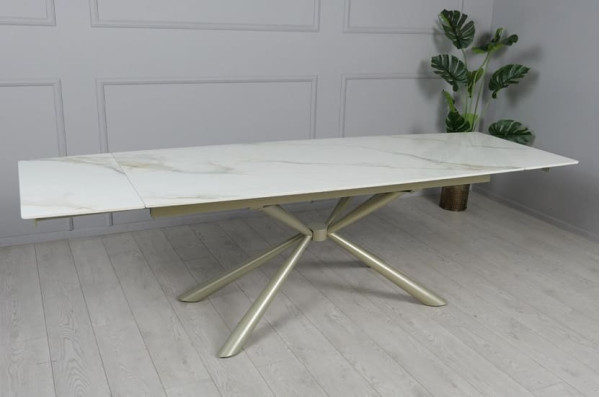 Керамічний стіл розкладний обідній Prestol Рим Білий/шампань 90х180 (260) см-11