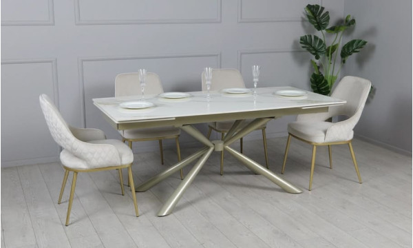 Керамічний стіл розкладний обідній Prestol Рим Білий/шампань 90х180 (260) см-4