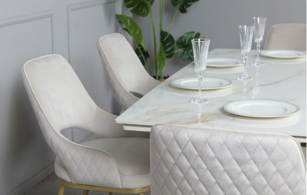 Керамічний стіл розкладний обідній Prestol Рим Білий/шампань 90х180 (260) см-5