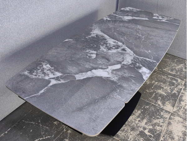 Керамический стол раскладной обеденный Prestol Саймон Серый глянец 80х120 (180) см-3