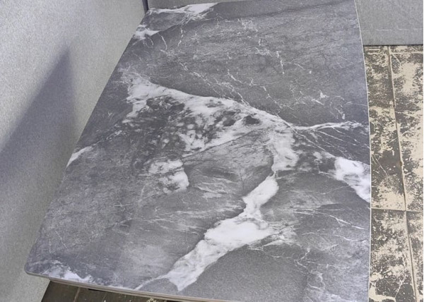 Керамический стол раскладной обеденный Prestol Саймон Серый глянец 80х120 (180) см-4