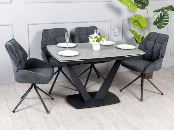 Керамический стол раскладной обеденный Prestol Саймон Серый матовый 80х120 (180) см-3