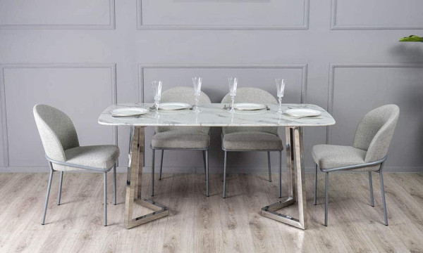 Стіл обідній Prestol Ріміні Білий-срібло 160 см-8