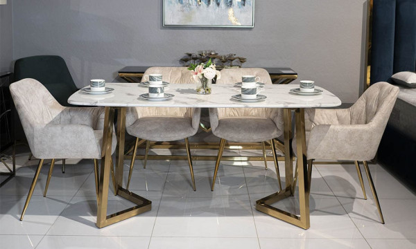 Стіл обідній Prestol Ріміні Білий-золото 160 см-11