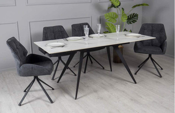 Керамічний стіл розкладний обідній Prestol Торі Білий матовий 80х120 (180) см-2