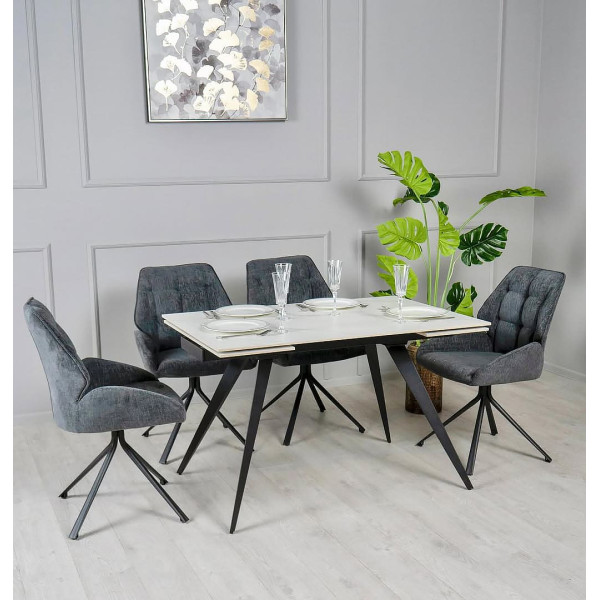 Керамічний стіл розкладний обідній Prestol Торі Білий матовий 80х120 (180) см-0