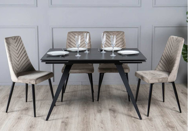 Керамічний стіл розкладний обідній Prestol Торі Чорний матовий 80х120 (180) см-3