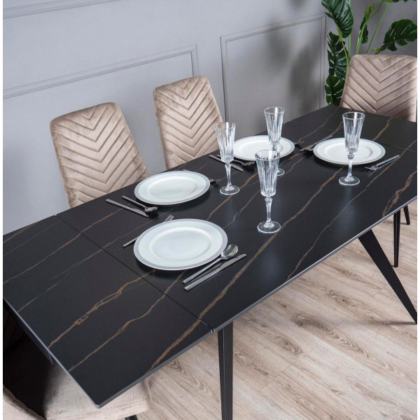Керамічний стіл розкладний обідній Prestol Торі Чорний матовий 80х120 (180) см-6