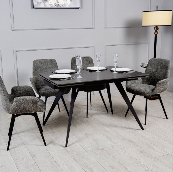 Керамічний стіл розкладний обідній Prestol Торі Чорний матовий 80х120 (180) см-2