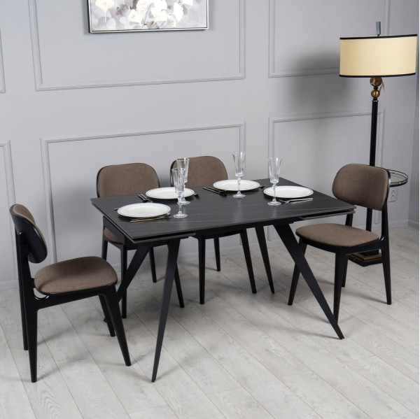 Керамічний стіл розкладний обідній Prestol Торі Чорний матовий 80х120 (180) см-1