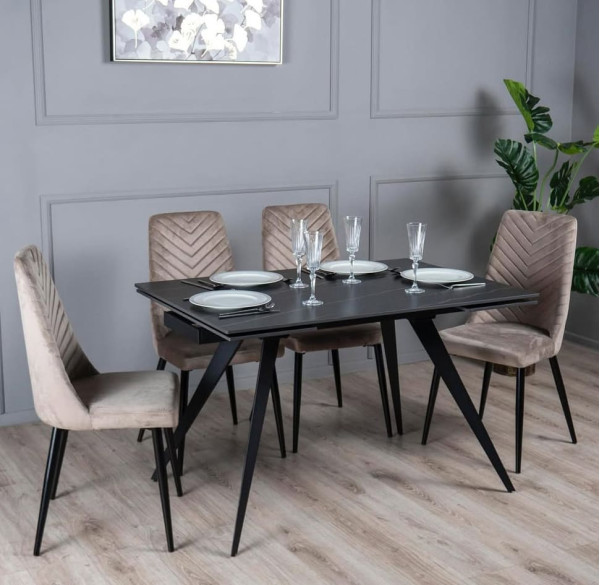 Керамічний стіл розкладний обідній Prestol Торі Чорний матовий 80х120 (180) см-0