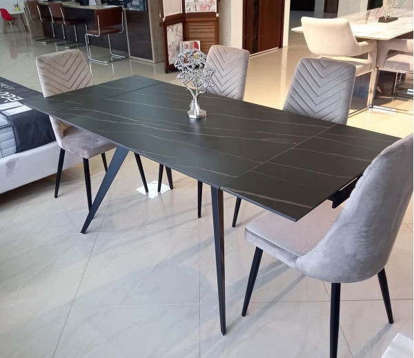 Керамічний стіл розкладний обідній Prestol Торі Чорний матовий 80х120 (180) см-5