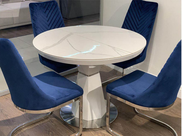 Стіл розкладний обідній Prestol РАУНД Білий Кераміка-12