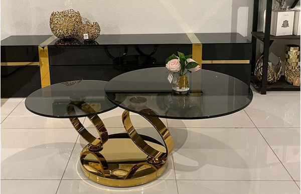 Стол журнальный Prestol Дабл-Ринг Золото Стекло-1