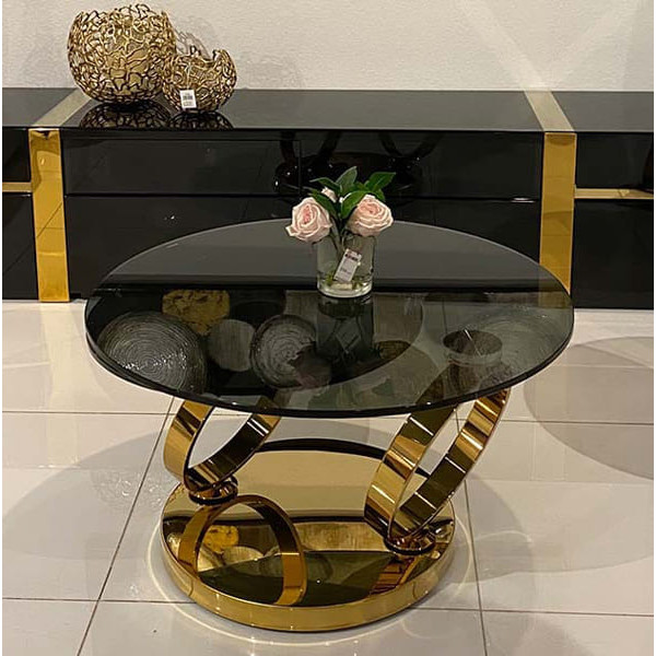 Стол журнальный Prestol Дабл-Ринг Золото Стекло-4