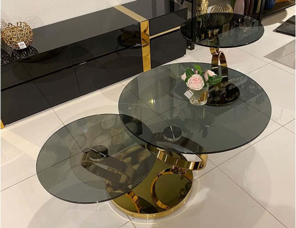 Стол журнальный Prestol Дабл-Ринг Золото Стекло-2