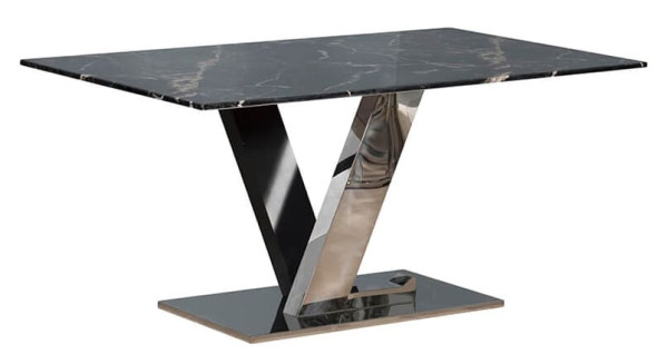 Обідній стіл Prestol ВЕГАС Чорний Мармур Срібло-0